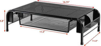Simple Houseware Metal Desk Monitor Stand Riser with Organizer Drawer, Black, 2 Packs
