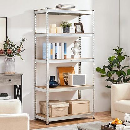 Topeakmart 5-Tier Utility Shelves, Metal Storage Shelves Garage Shelving Unit Adjustable Garage Storage Shelves Storage Racks Heavy Duty Shed Shelving- Silver, 35.5 x 17.5 x 72 Inch