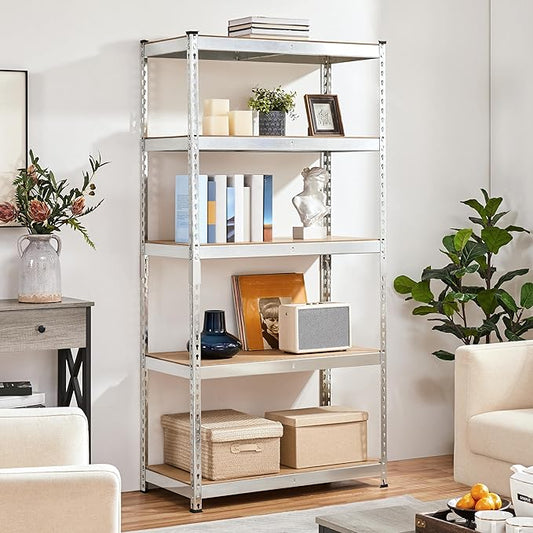 Topeakmart 5-Tier Utility Shelves, Metal Storage Shelves Garage Shelving Unit Adjustable Garage Storage Shelves Storage Racks Heavy Duty Shed Shelving- Silver, 35.5 x 17.5 x 72 Inch