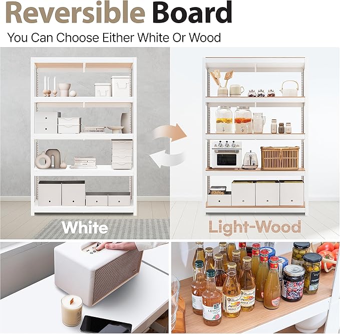 HOMEDANT House 5 Tier Heavy Duty Garage Shelving Adjustable Metal Rack Storage Shelves Standing Shelf Unit Organizers Pantry Closet Office (2, White, 48.1" W x 24.4" D)