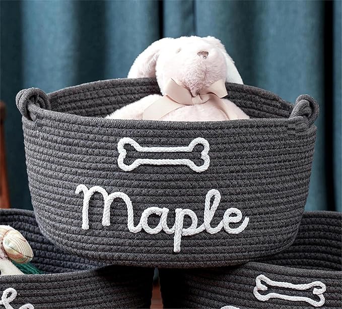 Personalized Dog Toy Basket with Pet Name, Puppy Toy Storage Organizer Custom Cotton Rope Basket Gift for Pet Dog or Cat (Pet Basket)