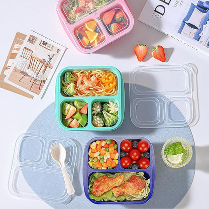 Bento Box For Kids, 4 Pack 3 Compartments Lunchable Meal Prep Containers Lunch Containers, Reusable Snack Containers with Lids, Snack Boxes for School, Work, and Travel