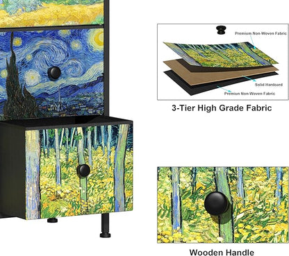 EXOTICA Van Gogh 9 Drawers Dresser Wide TV Stand Colorful Dressers & Chest of Drawers Enterway Furniture for Bedroom Living Room Hallway Closets Steel Frame Wood Top