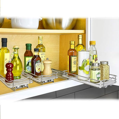 LYNK PROFESSIONAL® Pull Out Spice Rack Organizer for Inside Kitchen Cabinets - 6-3/8 inch Wide - Slide Out Drawer – Chrome Sliding Spice Organization for cabinet - Spice Racks - 1 Tier