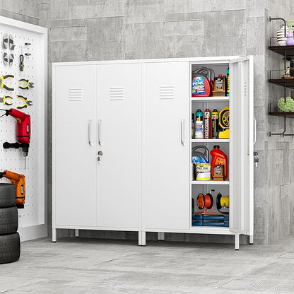 47.24" Metal Storage Locker with Lockable, Employees Metal Steel Locker with 2 Door ＆ 3 Adjustable Shelves, Small Locker Storage Cabinets for Home, School, Office, Gym (White)