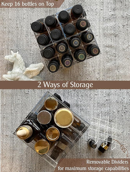 JEREVER Essential Oil Storage Rack Rotating Tower Organizer Acrylic Clear Display Holder for 64 bottles 5ml 10ml 15ml (Bottles not Included)