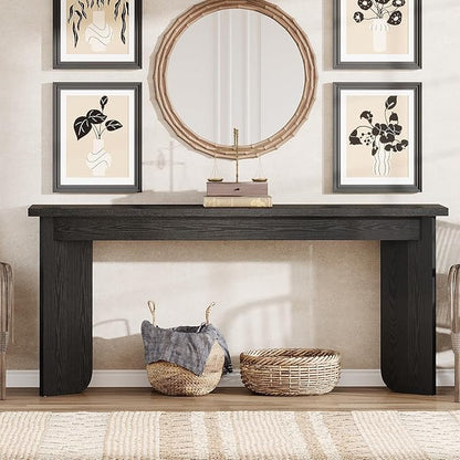 Tribesigns 70.9-Inch Sofa Console Table, Wooden Extra Long Entryway Table with Widened Tabletop, Farmhouse Console Behind Couch with Sturdy Double Pedestal for Hallway, Living Room, Black