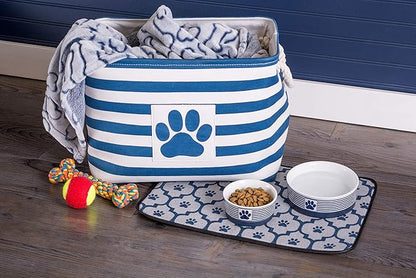 Bone Dry Pet Storage Collection Striped Paw Patch Bin, Large Rectangle, Navy