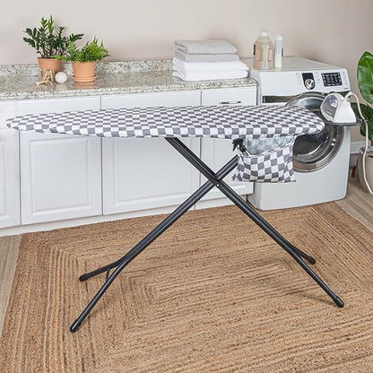 Household Essentials Wide Cotton Ironing Board Replacement Cover, White and Grey