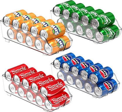Simple Houseware Soda Can Organizer and Dispenser for Refrigerator / Pantry, Clear, Set of 4
