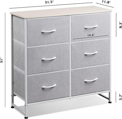 WLIVE Fabric Dresser for Bedroom, 6 Drawer Double Dresser, Closet Dresser with Fabric Bins, Chest of Drawers for Closet, Living Room, Hallway, Light Grey