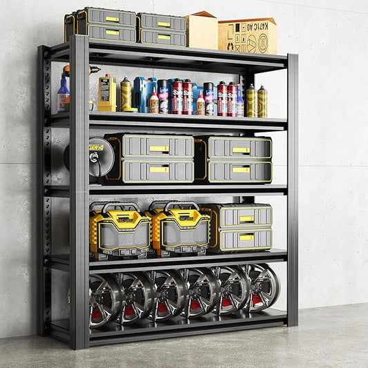 78" H Garage Shelving 3000LBS Heavy Duty Storage Racks, Adjustable 5 Tier Metal Shelves Unit, Industrial Utility Shelves for Workshop, Basement, Home Office 78" H*47.2W*18D