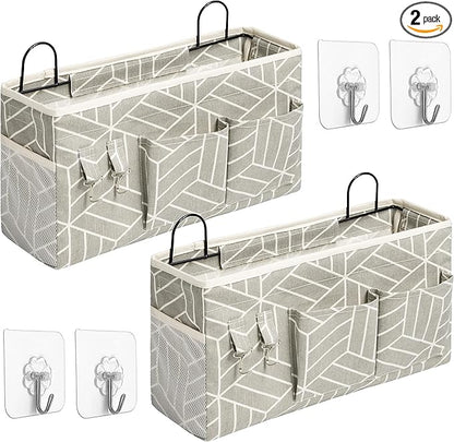 2pcs Large Wall Hanging Storage Bag, Door Closet Linen Fabric Pockets Organizer, Waterproof Multi Functional for Living Room Bedroom Bathroom Kitchen Office RV Camper with Hooks Grey