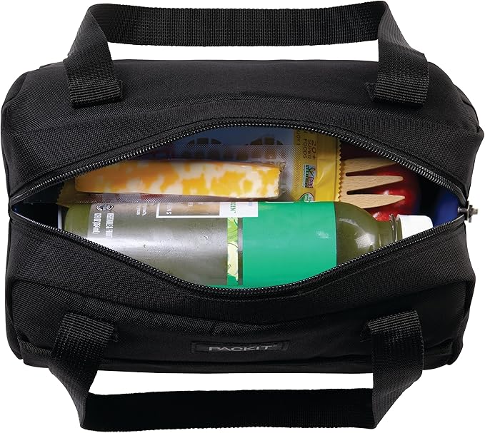 PackIt® Freezable Hampton Lunch Bag, Black, Built with EcoFreeze® Technology, Collapsible, Reusable, Zip Closure with Front Pocket and Shoulder Straps, Designed for Fresh Office Lunches
