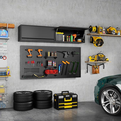 Metal Garage Wall Cabinet, Floating Garage Tool Cabinets with Up-Flip Door,13.8''H Hanging Wall Mounted Storage Cabinet for Garage, Warehouse, Kitchen, Bathroom, Workshop, RV, Black
