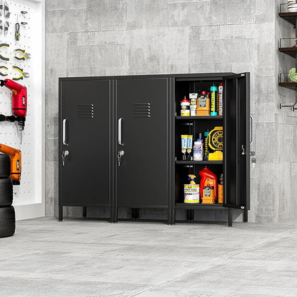 35.43" Metal Storage Locker with Lockable, Metal Steel Locker for Employees with 1 Door ＆ 2 Adjustable Shelves, Small Locker Storage Cabinets for Home, School, Office, Gym (Black)