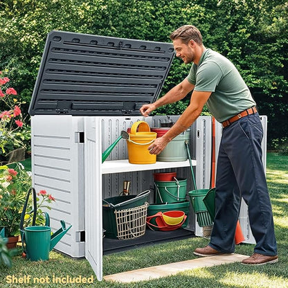 DWVO Outdoor Weather-Resistant Horizontal Storage Shed, 35 Cu Ft Capacity, Lockable and Waterproof, Suitable for Storing Garden Tools, Light Gray