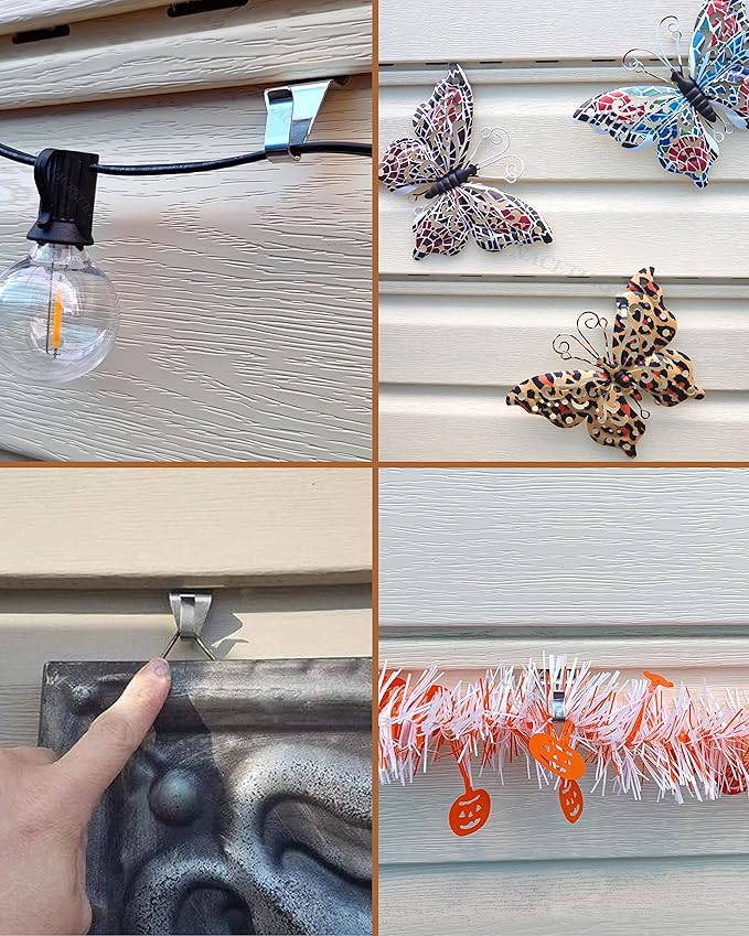 NACETURE Vinyl Siding Hooks Hanger (6 Pack) | No Drill Vinyl Siding Clips for Hanging Outdoor Decor