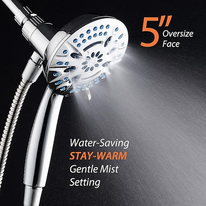 Magneton High-Pressure 8-mode Handheld Shower Head with Magnetic Guidance Docking System - 2 Magnetic Brackets, 5 inch Face, Hygienic Jets, 6 ft. Stainless Steel Hose/All Chrome Finish
