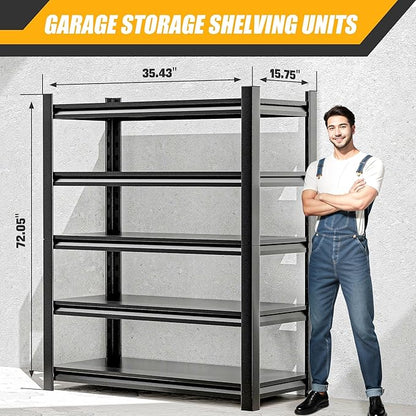 Heavy Duty Garage Shelving,72" Hx36 Wx16 D 5-Tier Storage Shelves,3000 lbs Capacity,Easy Assembly Adjustable Stainless Metal Shelf,Suitable for Garage Basement Office Farmhouse etc