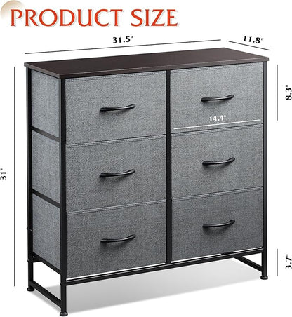 WLIVE Fabric Dresser for Bedroom, 6 Drawer Double Dresser, Cloth Dresser with Fabric Bins, Chest of Drawers for Closet, Living Room, Hallway, Dark Grey