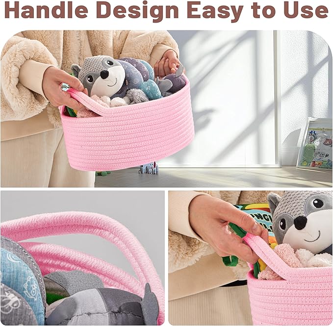 Small Woven Pink Gifts Basket for Storage Empty with Ribbons and Bags Durable Cute Gifts 12"X 8" X 5" Small Rope Basket for Gifting