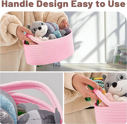 Small Woven Pink Gifts Basket for Storage Empty with Ribbons and Bags Durable Cute Gifts 12"X 8" X 5" Small Rope Basket for Gifting