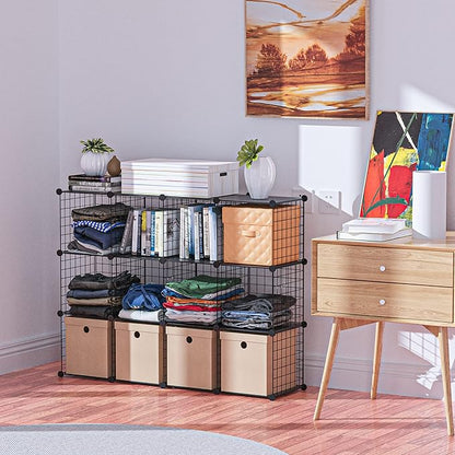 HUBSON Wire Cube Storage Organizer, Book/Toy/Craft/Potted Plants and petCloset Organizers and Storage Shelves?6-Cube Freely Combinable Metal Grids Storage Shelf,Black Plus Iron