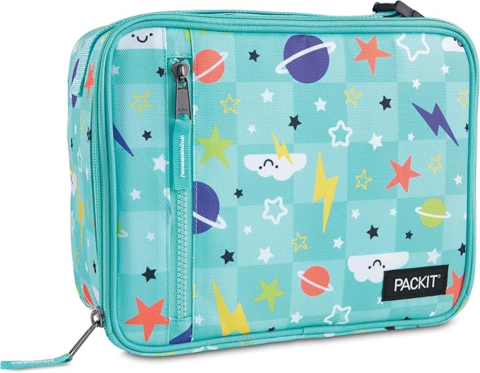 PackIt® Freezable Classic Lunch Box, Happy Clouds, Built with EcoFreeze® Technology, Fully Freezable, Collapsible, Reusable, With Zip Front Pocket and Buckle Handle, Designed for Fresh Lunch On the Go