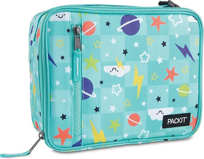 PackIt® Freezable Classic Lunch Box, Happy Clouds, Built with EcoFreeze® Technology, Fully Freezable, Collapsible, Reusable, With Zip Front Pocket and Buckle Handle, Designed for Fresh Lunch On the Go