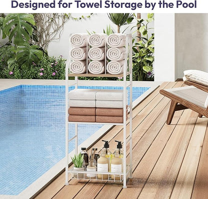 SWTYMIKI Free Standing Towel Rack - 3 Tier Towel Racks for Bathroom with M-Shaped Dividers, Durable Metal Towel Holder, Pool Towel Rack, Space-Saving Towel Storage Organizer, Modern Bath Towel Shelf