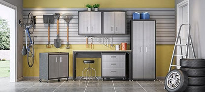 Manhattan Comfort Fortress Rolling 2 Door Garage Storage Cabinet, Black/Gray