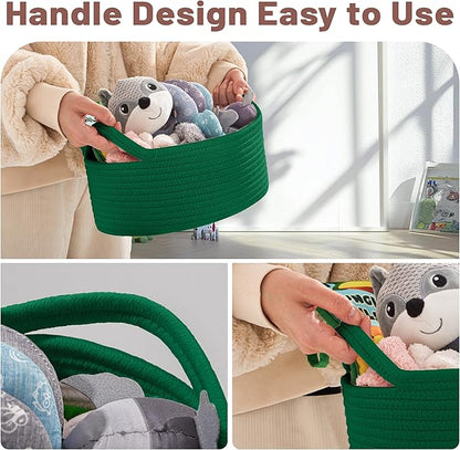 Small Woven Green Gifts Basket for Storage Empty with Ribbons and Bags Durable Cute Gifts 12"X 8" X 5" Small Rope Basket for Gifting