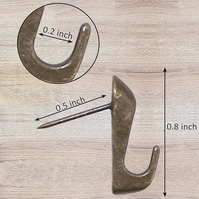 Push Pin Picture Hooks, Push Pin Hangers, Decorative Push Pins for Wall Hanging, Thumb Tacks for Hanging, Bulletin Board Hooks (Bronze)