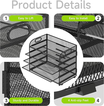 2 Pack 5 Tier Paper Organizer, Letter Tray with Handle, Mesh Desk Organizer, Metal File Organizer, Office Desk Accessories for Home, Office, Classroom, School -Black