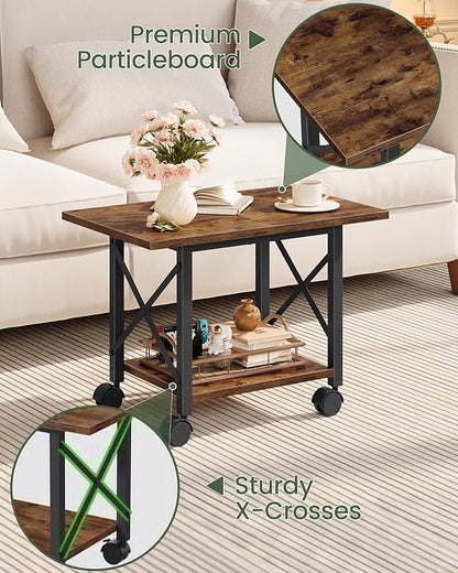 23.6" Under Desk Printer Stand, 2-Tier Printer Table with Wheels Adjustable Feet for Home Office, Study, Living Room, Rustic Brown and Black TPS01BF