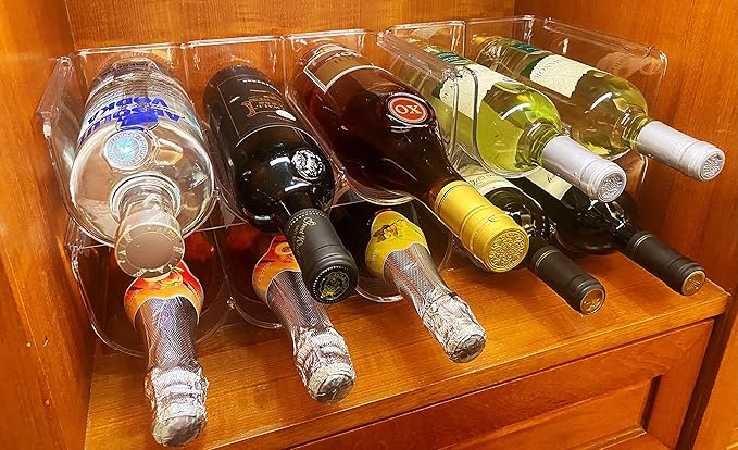 Set of 4 Refrigerator Wine Rack, Cabinet Water Bottles Storage Organizer, Stackable Wine Rack for Kitchen Countertop Save Space, 1-Bottle 4 Packs