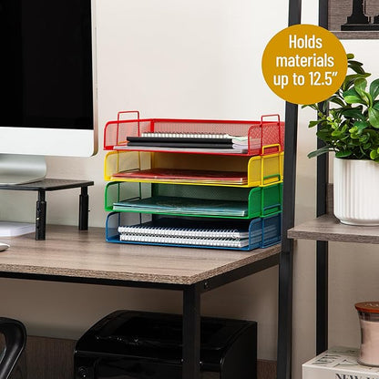Mind Reader Stackable Paper Tray, Classroom Organizer, File Storage, Teachers, Metal Mesh, 4 Pcs., Multi-Colored