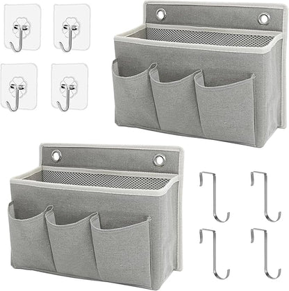 2-Pack Wall Hanging Organizer Bag/Hanging Baskets with Large Mesh Compartment & 3 Pockets，Over the Door Organizer Space Saving Storage for Bedroom,RV Camper, Closet (Gray -2 Pack)