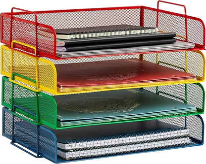 Mind Reader Stackable Paper Tray, Classroom Organizer, File Storage, Teachers, Metal Mesh, 4 Pcs., Multi-Colored