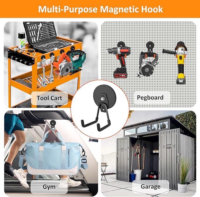 ENUODA Strong Magnetic Hooks Heavy Duty Garage Hooks Magnet Tool Holder for Hanging Yard Tools Extension Cord Hose Power Tools Workshop Organization Outdoor Indoor, 25Lbs, 2 Pack