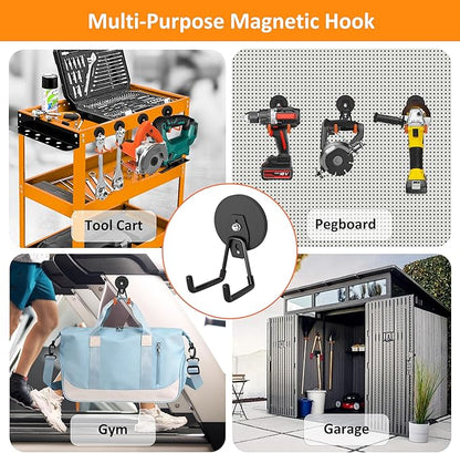 ENUODA Strong Magnetic Hooks Heavy Duty Garage Hooks Magnet Tool Holder for Hanging Yard Tools Extension Cord Hose Power Tools Workshop Organization Outdoor Indoor, 25Lbs, 2 Pack