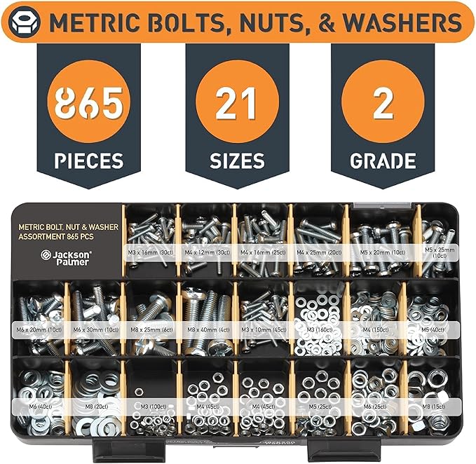Jackson Palmer 2251 Piece Hardware Assortment Kit with Screws, Nuts, Bolts & Washers (3 Trays)…