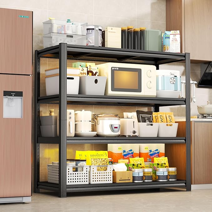 Kitchen Storage Shelves, 54''H*24''W Microwave Stand, Adjustable Metal Shelving, 1600LBS Bakers Rack, Black Kitchen Shelf, 4-Tier Shelving Unit for Bathroom, Pantry, Laundry, Closet, Garage