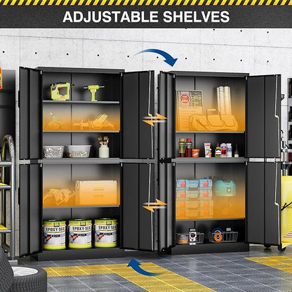 71” Metal Storage Cabinet-Lockable File Garage Tool Cabinets with Doors and Shelves-Tall Black Steel Cabinet for Garage-Heavy Duty File Storage for Office, Gym, School