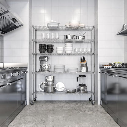 Seville Classics UltraDurable Heavy Duty NSF Solid Steel Wire Rack Storage Unit Organizer for Garage, Warehouse, Office, Restaurant, Classroom, Kitchen, 5-Tier Shelving, 60" W x 18" D