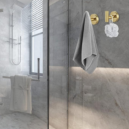 Towel Hooks for Bathroom 2 Packs Screw- in Gold Wall Mount Towel Holder Towel Rack, Heavy Duty Robe Coat Loofah Hooks for Shower, Kitchen,Hotel, Pool Tile, Brick Modern Style Decor Wall Hooks