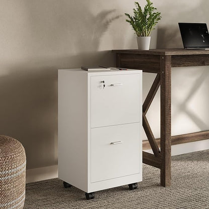 Lavish Home File Cabinet - 2-Drawer Cabinet with Lock and Deep Drawer Storage - Rolling Filing Cabinet for Under The Desk, Home, or Office (White)