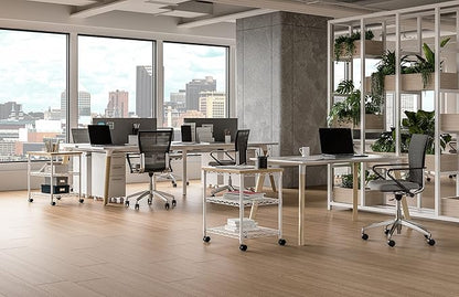 Safco Deskside Printer Stand, Printer Table for Home Office, Mobile Rolling Cart with Adjustable Shelves, White