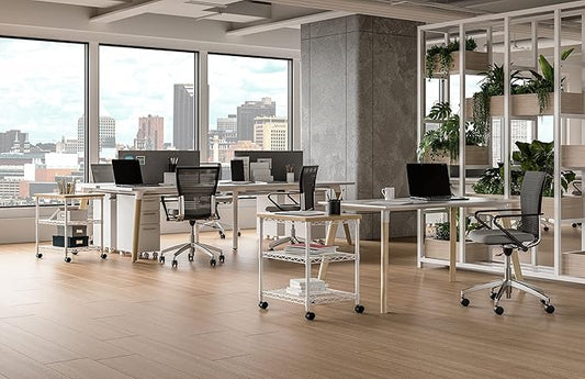 Safco Deskside Printer Stand, Printer Table for Home Office, Mobile Rolling Cart with Adjustable Shelves, White